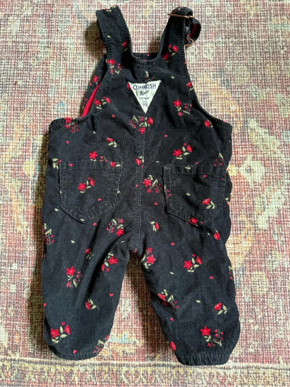 OshKosh B'gosh Black Floral Corduroy Baby Overalls 3M